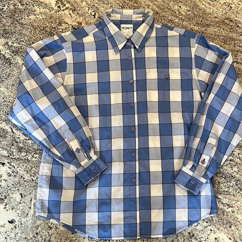 Like new Koret Vintage blue and white plaid longsleeve top